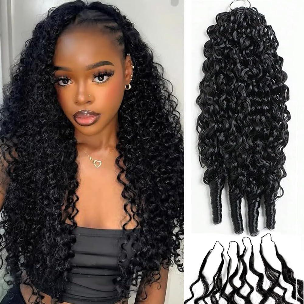 Pre-Separated Crochet Hair Extensions Knotless Curly Crochet Real Human Hair With String for Braiding Reusable Water Wave for Women 16 Inch Lightweight Burmese Curly Bundles 50G 50 Strands