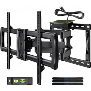 Full Motion TV Wall Mount Bracket with Power Outlet for Most 32-85 inch TV,TV Mount Dual Articulating Arms,Tilt/Swivel/Extension/Leveling,Fits 8 12 16" Studs,Max Vesa 600x400mm, Holds up to 132lbs