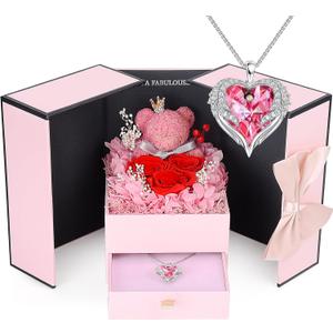 Suturun Preserved Roses Forever Flowers Gifts for Women, Eternal Preserved Rose with Necklace Romantic Gift for Her, Mom, Wife, Girlfriend on Birthday Anniversary