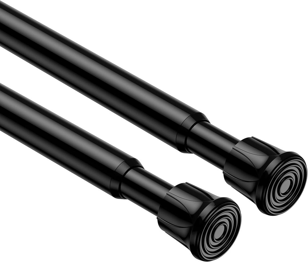 2 Pack Spring Tension Rods 27-38 Inches,5/8" Diameter Black Spring Load Adjustable Expandable,Small Short Tension Curtain Rod for Windows,Kitchen,Doorway,Bathroom,Cupboard Bars