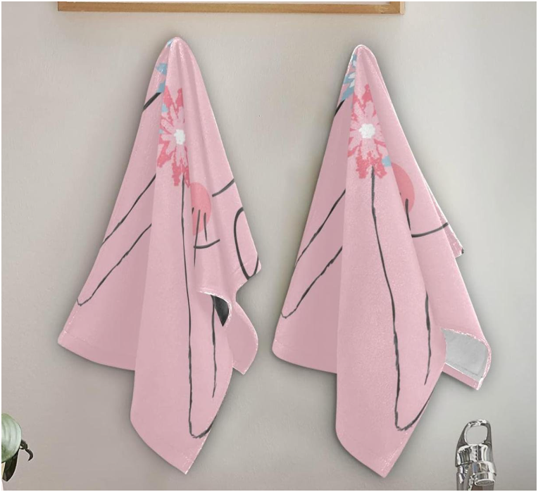 Artoid Mode Pink Rabbit Flower Wreath Happy Easter Spring Kitchen Towels Dish Towels, 18x26 Inch Farmhouse Summer Decoration Cleaning Set of 2