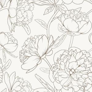 VEELIKE Sketch Floral Peel and Stick Wallpaper Boho Peonies Floral Wallpaper for Bedroom Bathroom 17.7''x118'' Vintage Beige Flower Wall Mural Self Adhesive Removable Contact Paper for Walls Cabinets