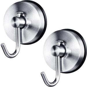 Yohom Suction Cup Hooks for Shower Stainless Steel Heavy Duty Kitchen Towel Hook Utensils Hanger Bathroom Shower Towel Holder for Loofah Storage Rack Wall Decor Wreath Hanging Hook 2Pcs Brushed Finish