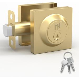 Mega Handles - ROBELL Entry Deadbolt Lock - Heavy Duty Square Locking Deadbolt for Left or Right-Handed Doors - Interior/Exterior - Satin Brass (1 Pack)