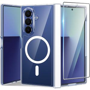 FNTCASE for Samsung Galaxy Z-Fold-7 Case: with Hinge Protection & Screen Protector Magnetic Clear Phone Cases Anti Yellowing Rugged Shockproof Protective Bumper Transparent Cell Cover (A-Clear)