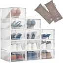 HomeBuddy Shoe Organizer for Closet - 12 Pack Shoe Boxes Clear Plastic Stackable Bins, Clear Shoe Boxes Stackable with Lids, Sneakers Storage Case, Zapateras Organizer for Shoes, Closet Shoe Organizer, Set Of 6