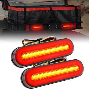 FXC 2PCS Smoked Lens 5" Oval Red LED Stop Brake Tail Lights Surface Mount Waterproof Sequential Flow Turn Signals Trailer Lights for RV Truck Jeep ATV Motorcycle 12V-24V