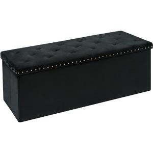 43.7 Inches Velvet Storage Ottoman Bench，Black, 43.7"D x 15.7"W x 15.7"H