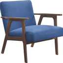 Lexicon Mid Century Modern Accent Chair, Upholstered Lounge Armchair, Single Sofa Seat, Brown Finish Solid Wood Framed Comfy Side Chairs for Living Room/Bedroom/Office/Waiting Area, Blue