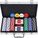 300 Pcs Poker Chips Set for Texas Holdem, 11.5g Clay Chips with Aluminum Carrying Case, Playing Cards & Game Buttons