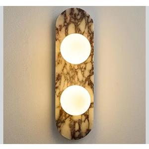 17.7 inch Natural Marble Wall Sconce, 2-Light Modern Alabaster Wall Lamp with Glass Shade, G9 Base Hardwired Stone Sconce Light for Bedroom, Living Room, Corridor, Bathroom, Entryway