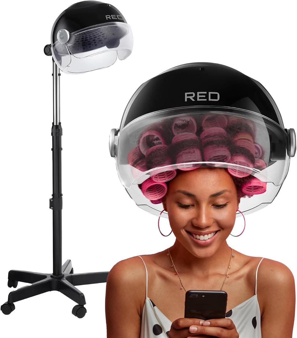 RED by Kiss 3000 Ceramic Stand Hood Dryer with Digital Timer, Adjustable Height, 360 Wheels, 3 Temp Settings, Quick Drying, Comfortable Hood, Ideal for Home & Salon Use