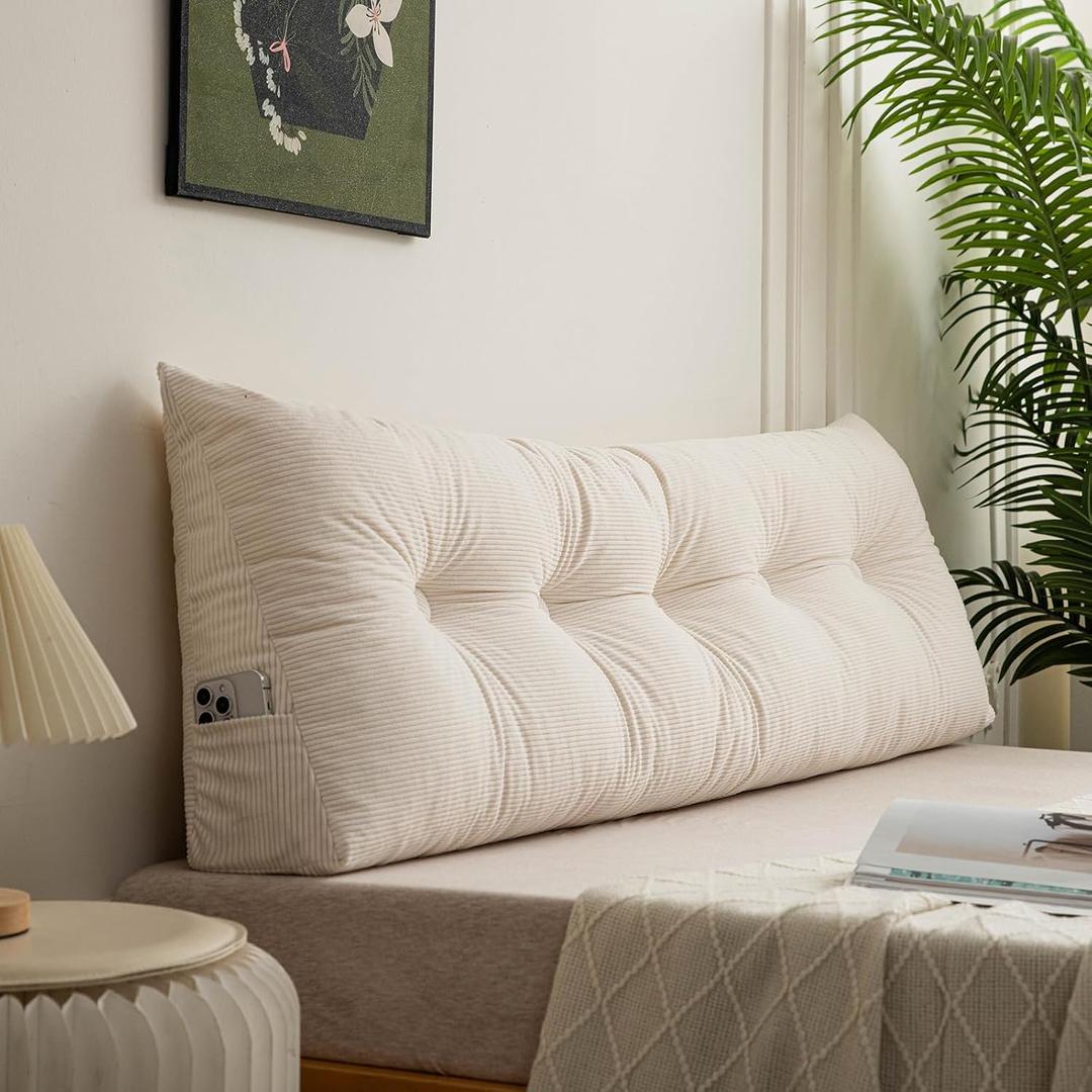 Triangular Headboard Pillow Twin XL for College Dorm Headboard Bed Wedge Pillows Bolster Cushion Bed Bolster Triangular Backrest Ivory White,39 * 4.7 * 15.7in, Twin39in*4.7in*15.7in