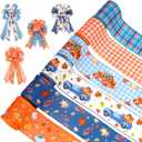 Fall Ribbon,6 Rolls Thanksgiving Day Pumpkin Maple Leaves Fabric Wired Ribbon,Orange White Blue Plaids Craft for Bow Wreath Floral Gift Box Wrapping,Thanksgiving Decor Gifts,30 Yards