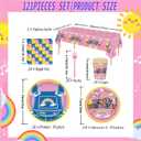 121PCS Cartoon Teacher Party Supplies for Girls Boys Kids Happy Birthday Party Decorations Plates and Napkins with Tablecloth Forks Cups Disposable Party Decoration for 24 Guests