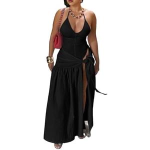 Womens Summer 2 Piece Maxi Skirt Sets Sexy Halter V Neck Backless Thong Bodysuits Wrap Beach Cover Ups Vacation Outfits L
