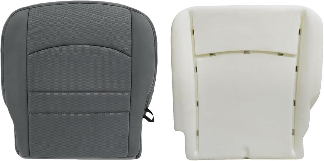 Priprilod Cloth Gray Driver Side Bottom Replacement Seat Cover & Driver Foam Cushion Compatible with Dodge Ram 1500 2500 3500 4500 5500 2013 2014 2015 2016 2017 2018