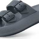 Weweya Sandals for Women and Men - Pillow Slippers - Double Buckle Adjustable Slides - EVA Flat Sandals (9.5-10.5 Women/8.5-9.5 Men, Grey)