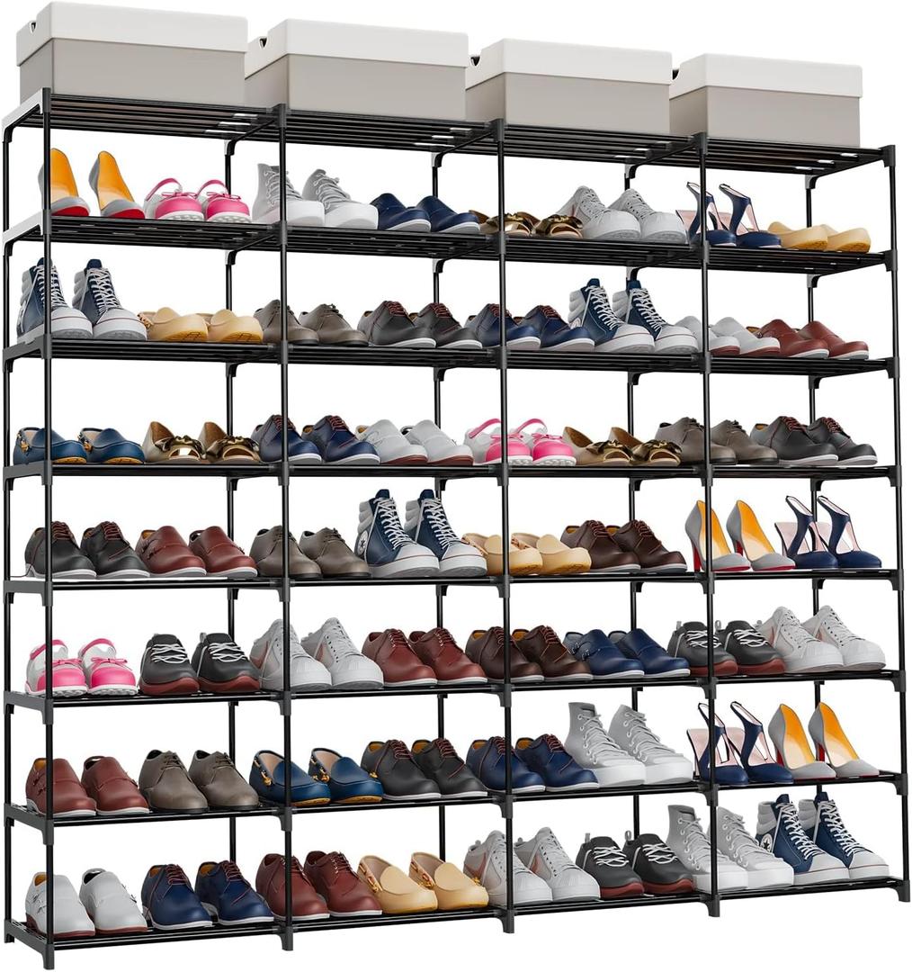 Shoe Rack Large Capacity 4 Rows 8 Tier 56-64 Pairs Shoes Boots Sneaker Stackable Storage Organizer Garage Entryway Hallway Front Doorway Shoe Tower Cubby Unit Shelf Space Saving