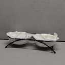 KitchenLeStar Cat & Dog Bowls - Ceramic Elevated Pet Raised Cat Food Bowls, 12 Ounce, Dishwasher Safe (2 Paw Pattern bowls & Black Stand)