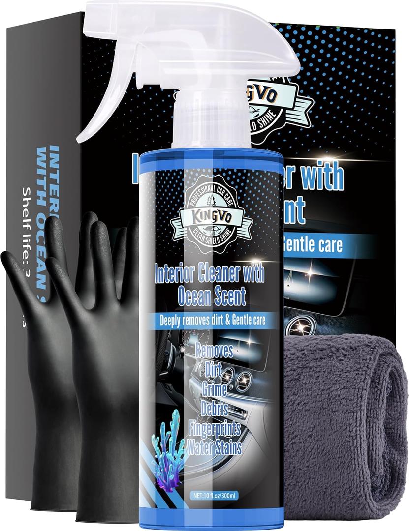 Car Interior Cleaner Spray, Multipurpose Leather Seat Cleaner Upholstery Car Cleaning Kit Auto Dashboard Vinyl Detailing Supplies Kit,Ocean Scent