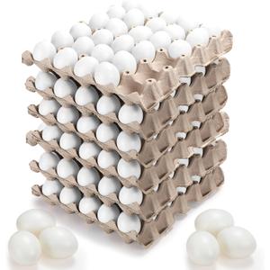 Seematn 180 Pcs White Plastic Eggs Paintable Easter Eggs with Paper Trays for DIY, Crafts, Easter Hunts Party Favors, Basket Fillers (White)