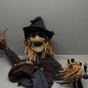 ATDAWN 6FT Halloween Standing Scarecrow, Life-Size Animated Ghost Decor with Light-up Eyes, Spooky Sound, Moving Arms & Head, Sound Activated Haunted House Props for Halloween Party Decorations