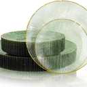 DaYammi 60Pcs Sage Green Plastic Plates with Gold Rim,Disposable Plates Set Includes 30 Dinner Plate & 30 Salad Plate,Fancy Green Party Plates with Radial Texture for Party Wedding Dinner Easter