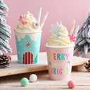 2 Pack Christmas Tiered Tray Decor with Faux Whipped Cream Cups Santa Claus Mug Hot Cocoa Decor Christmas Table Centerpiece for Xmas Shelf(Pastel,Pastel Color)