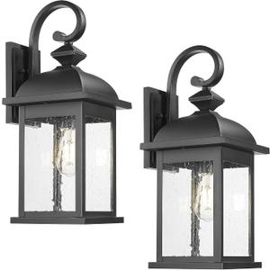 FEMILA 21" Outdoor Wall Light Fixture, 2 Pack Modern Outdoor Wall Sconce, Rust-Proof Waterproof Wall Light with Seeded Glass, Ideal for Porch, Patio, Entryway, Garage, 4FD54B2-2PK BK