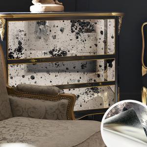 Vintage Foxed Paint Silver Spots Antique Chrome Reflective Style Wallpaper, Grunge Peel and Stick Contact Paper for Wall Furniture Vanity Dresser Home Decor, 15.35"x39.37"