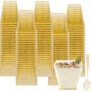 Tebery 100 Pack 8oz Gold Glitter Medium Plastic Dessert Cups With 100 Spoons Square Dessert Bowls for Tasting Party Desserts Appetizers