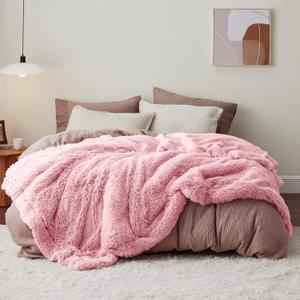 Bedsure Fluffy Pink Blankets Queen Size for Bed, Thick Sherpa Faux Fur Fleece Fuzzy Plush Winter Warm Heavy Soft Full Queen Blankets, Bedroom Decor Pink Gifts Cozy Gifts for Women Men, 90x90 (Queen (90" x 90"), 11- Pink)