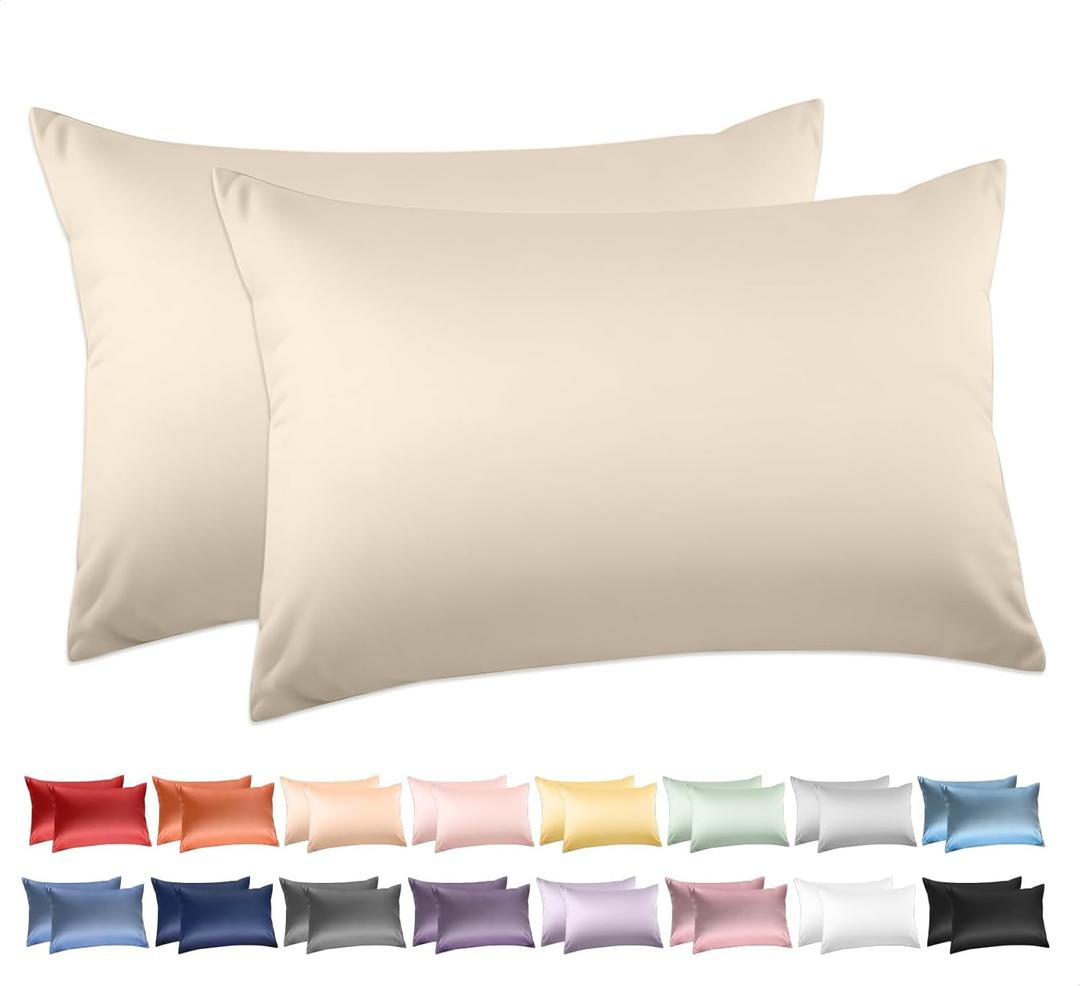 100% Cotton Queen Pillowcases Set of 2, Deep Dream 600 Thread Count Pillow Cases, 20x30 Inches, Super Soft and Breathable Envelope Closure (Cream)