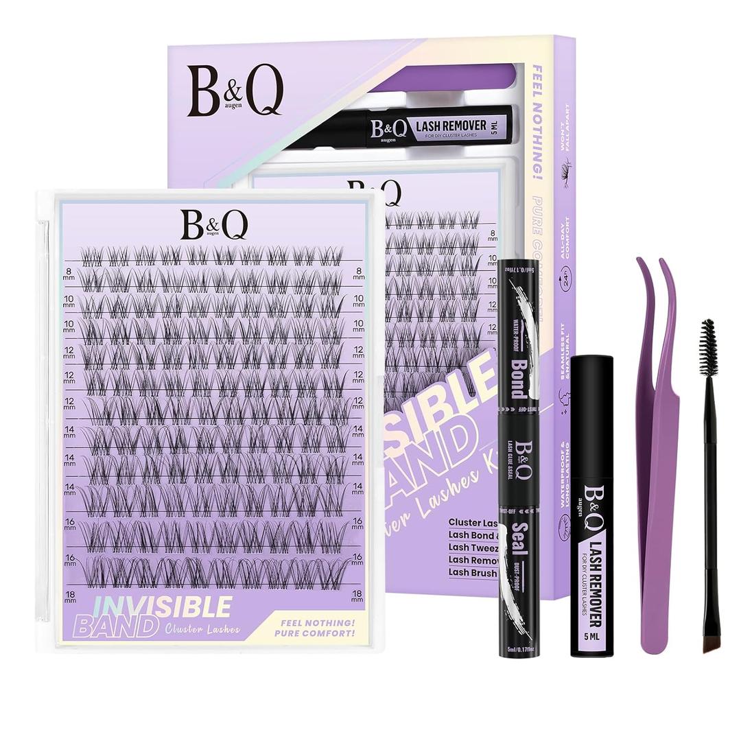 B&Q Flora Lash Clusters Kit Natural Lashes Clusters Invisible Band 144 pcs Manga Lashes Individual with Lash Bond and Seal Eyelash Extension Kit Easy Removal (Flora Kit-MIX8-18mm)