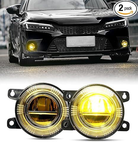 Xprite 500% Bright OEM Style LED Fog Lights w/Yellow Lens Compatible with 2016-2026 Honda Civic (Sedan/Hatchback) Including Sport, EX, Touring, Honda Fit Pilot CRV Accord Odyssey, Acura