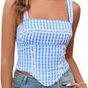KUTUMAI 2025 Summer Gingham Bustier Sexy Square Neck Sleeveless Tank Top Going Out Corset Top for Women L
