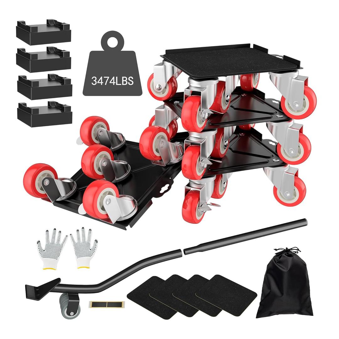 Upgrade Large Furniture Dolly,Furniture Movers with 5 Wheels,Carbon Steel Panel Heavy Duty Dolly,Furniture Lifter with 5 360 Rotatable Rubber Universal Wheels,Maximum Load 3474LBS (6.89x6.9 IN, Black)