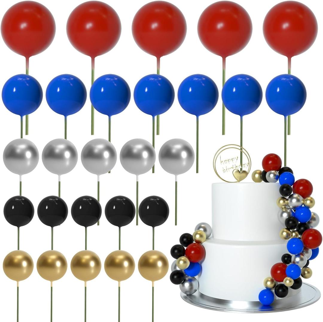 ASTARON 50 Pcs Ball Cake Topper Sticks Mini Balloons for Cake Decorating Supplies Foam Balls Cake decorations for Baby Shower Cake Birthday Cake Toppers Decorations (Red Blue) (Red Blue Series)
