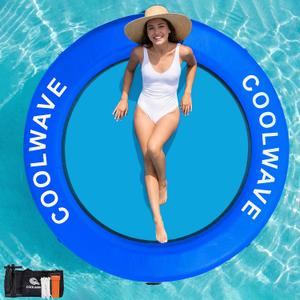 COOLWAVE Inflatable Water Hammock Floating Dock, Inflatable Raft for Family and Friends, Round Floating Ring for Parties, Water Float with Cup Holders for Pool and Lake