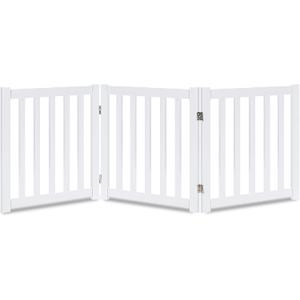 LZRS 3-Panel Wooden Free Standing Foldable Dog Gate Indoor 24" High,Step-Over Safety Pet Gate for Doorways, Stairs, Hallways, Indoor Dog Barrier for Small to Medium Dogs & Puppies, White