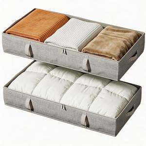 Vailando Storage Containers, 6 Inches Tall 60L Underbed Storage Bins with Sturdy Handles and Sidewalls, Closet Organizer for Clothes, Blankets, Seasonal Items, Gray, 2-Pack