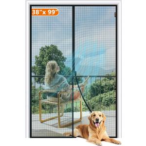 MAGZO Magnetic Screen Door Fit Door Size 38 x 99 Inch, Screen Size 40" x 100" Strong Magnets Mesh, Reinforced Fiberglass Net for Patio and Front Entrances, Gray