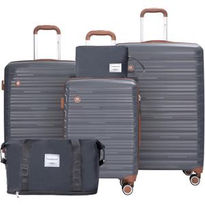 Travelhouse 5 Piece Luggage Sets with Spinner Wheels, Hardshell PP Suitcase Set with Tsa Lock, Lightweight Hardside Travel Suitcases with Waterproof Duffle Bag for Men Women (GRAY)
