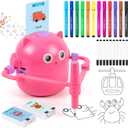 Drawing Robot for Kids, Drawing Robot for Kids 6 7 8 9 10 11 12 Year Old, Doodle Bot Toy with 100 Word Cards & 16 Color Pens for Girls and Boys (Pink)