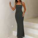 REORIA Mesh Sheer Sleeveless Wedding Guest Maxi Dresses for Women Ruched Bodycon Square Neck Halter Long Dress Summer 2026, M