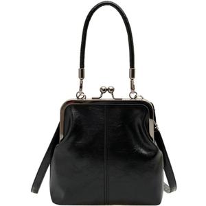 Women's Kiss Lock Crossbody Bag Small PU Leather Shoulder Purse Top Handle Phone Wallet Bag Tote Satchel Handbag (Black)