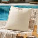 ANRODUO Pack of 2 Beige Outdoor Pillow Covers for Patio Furniture Decorative Farmhouse Linen Cushion Sham Outdoor Waterproof Outside Square Pillowcase for Garden Balcony Bench Summer Decor 20x20 Inch