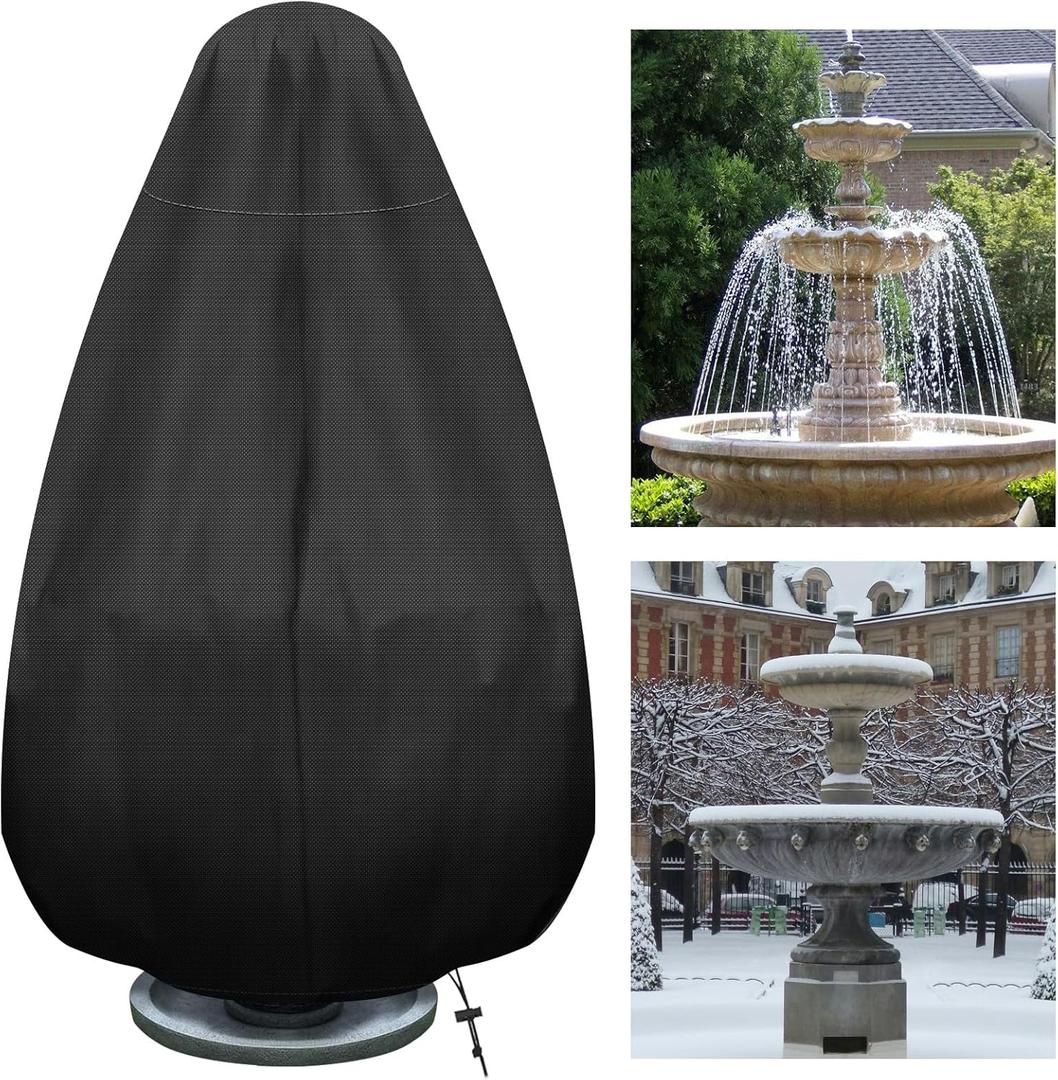 50Hx40D''Fountain Cover,420D Oxford Cloth Garden Statue Cover,Fountain Protector with Drawstring Weather Resistant for Winter Outdoor Patio Fountain
