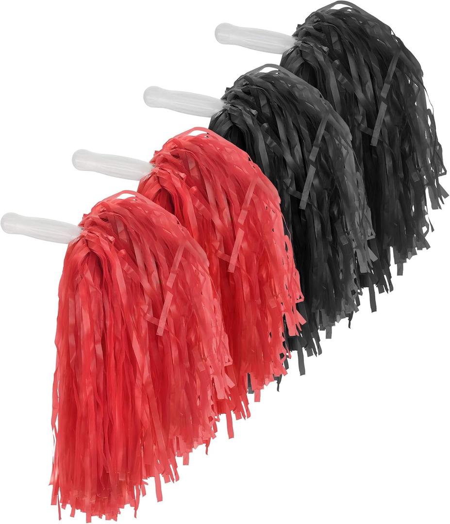 Pangda 12 Pack Cheerleading Pom Poms Sports Dance Cheer Plastic Pom Poms for Sports Team Spirit Cheering (Red and Black)